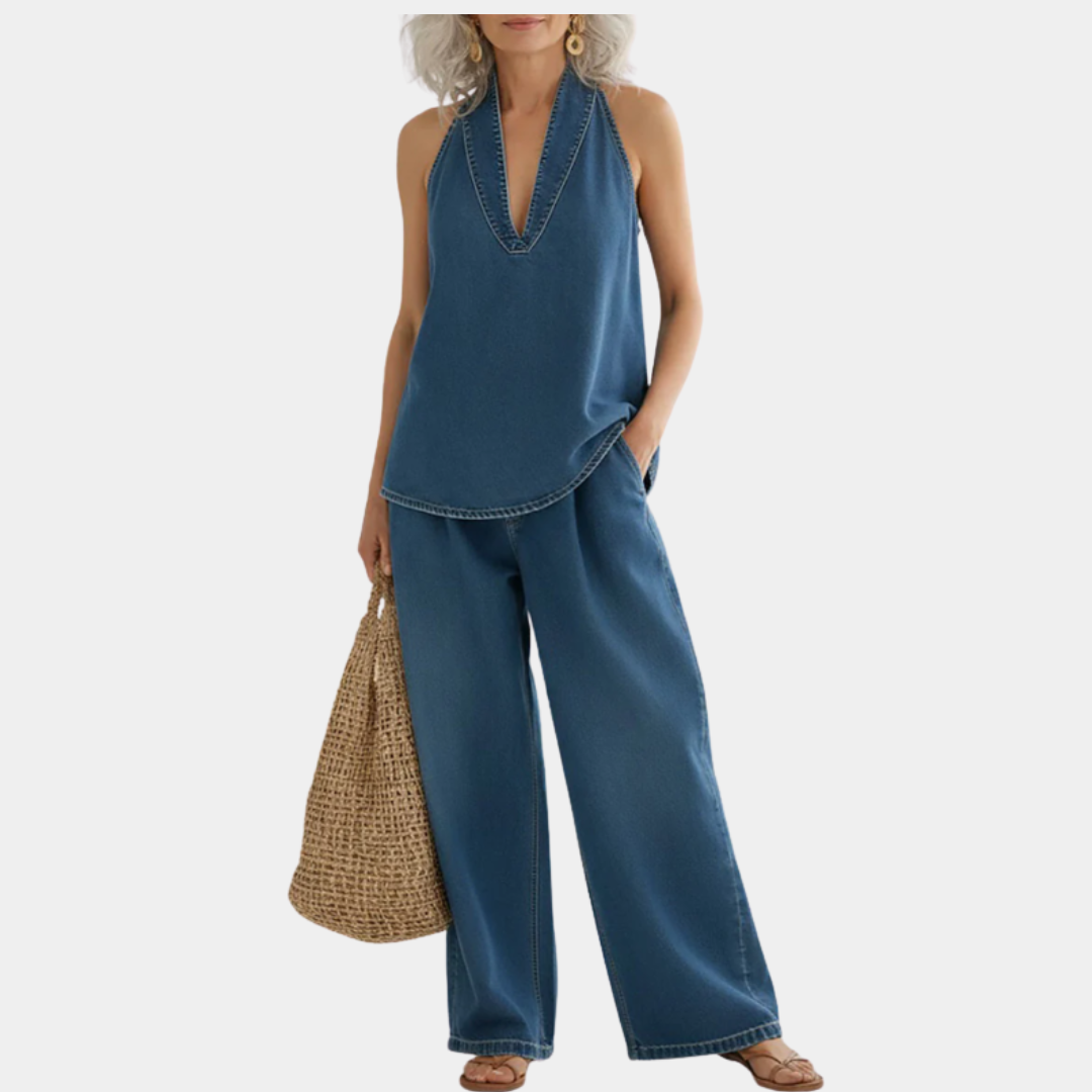 Lena - Relaxed Halter Denim Lounge Set