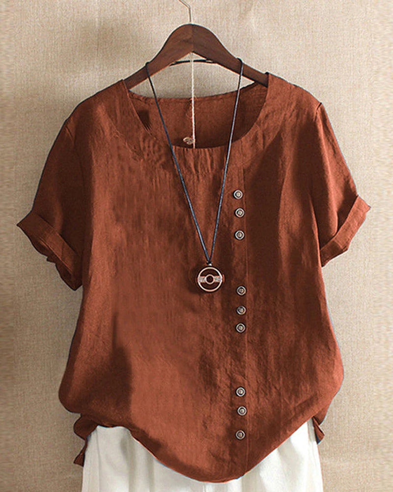 Beatrice | Women Button Detail Casual Short Sleeve Blouse