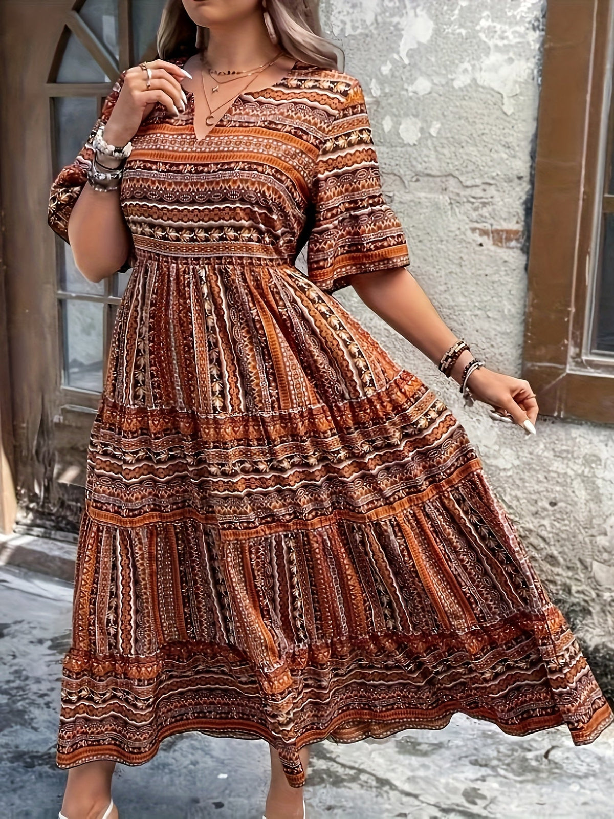 Daisy | Women’s Boho Printed Flowy Midi Dress