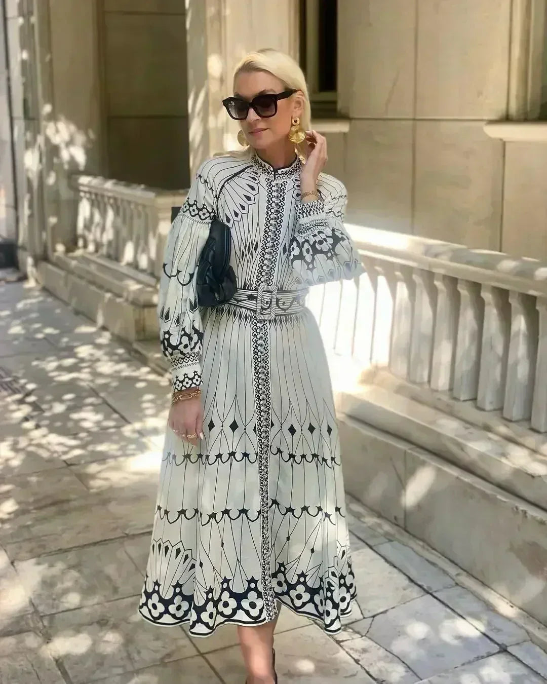 Kimberly | Women’s Printed Long Sleeve A Line Midi Dress
