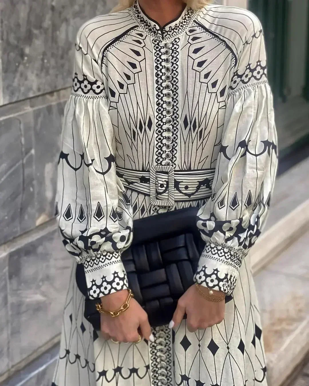 Kimberly | Women’s Printed Long Sleeve A Line Midi Dress