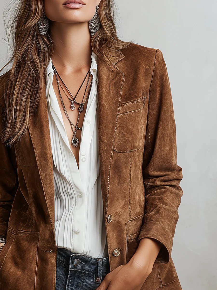 Women's Tailored Blazer Cardigan with Notched Lapel and Buttons