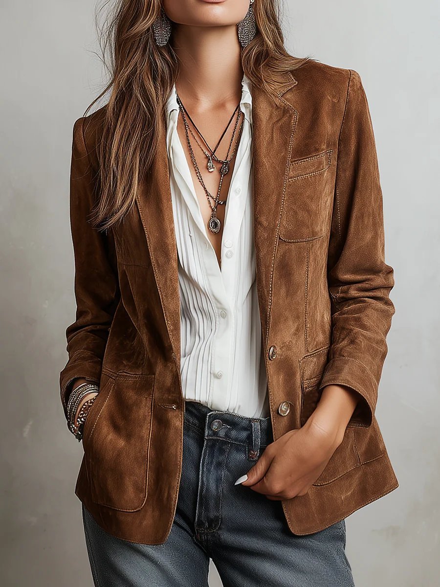 Women's Tailored Blazer Cardigan with Notched Lapel and Buttons