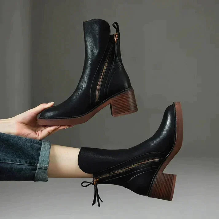 Women's Ankle Boots with Block Heel and Side Zip