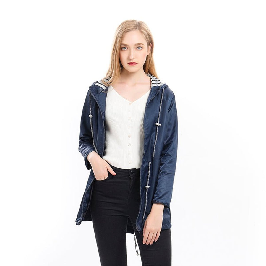 Women's Hooded Raincoat – Long Water-Repellent Jacket, Relaxed Fit