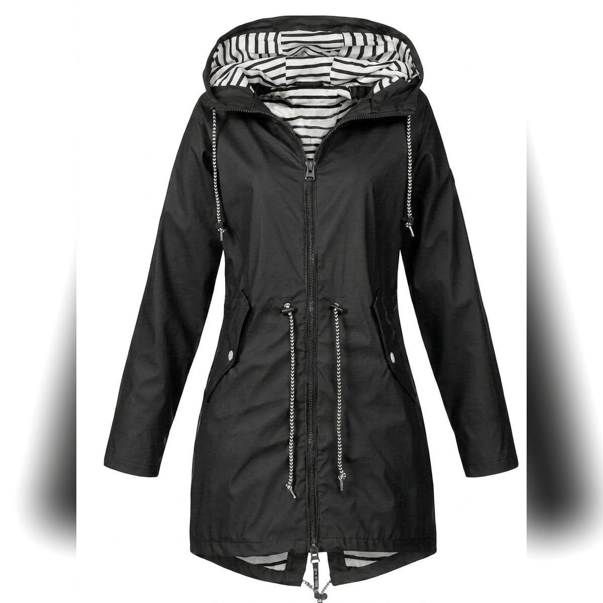 Women's Hooded Raincoat – Long Water-Repellent Jacket, Relaxed Fit