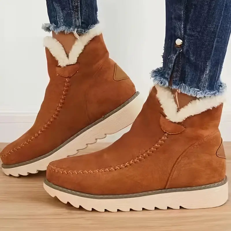 Women's Suede-Effect Ankle Boots – Lined Winter Boots