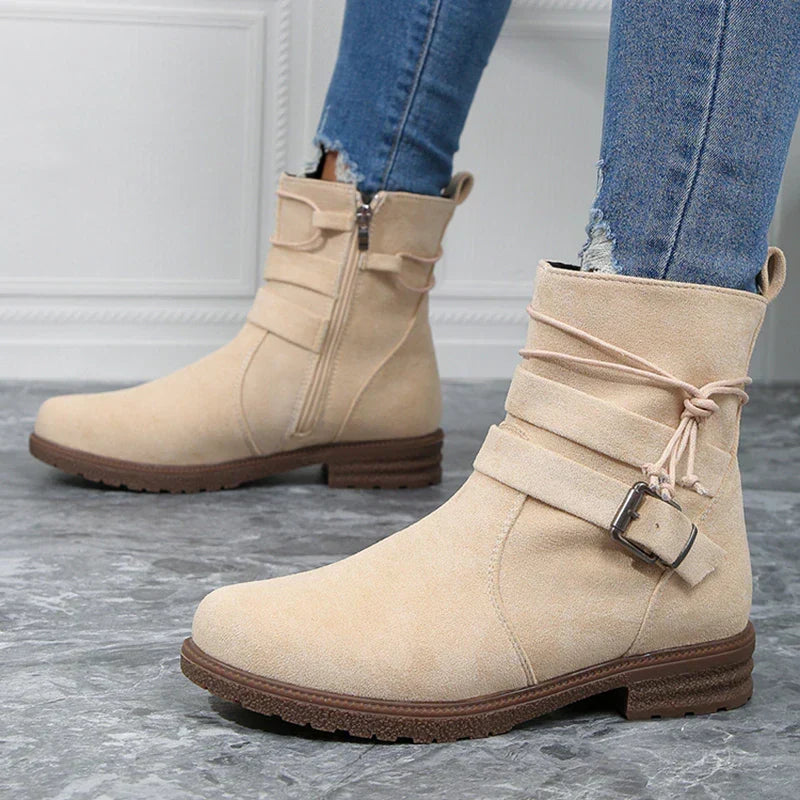 Women's Ankle Boots with Buckle and Side Zip – Casual Style