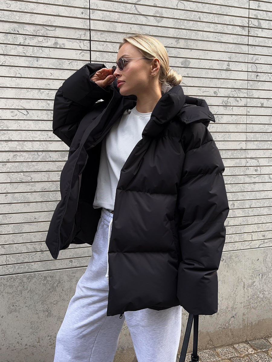 Women's Hooded Puffer Jacket – Quilted Winter Coat with Full-Length Zip
