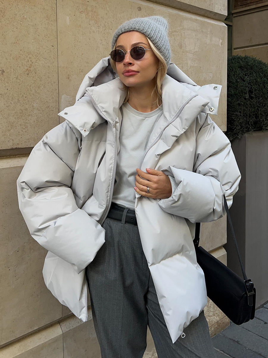Women's Hooded Puffer Jacket – Quilted Winter Coat with Full-Length Zip
