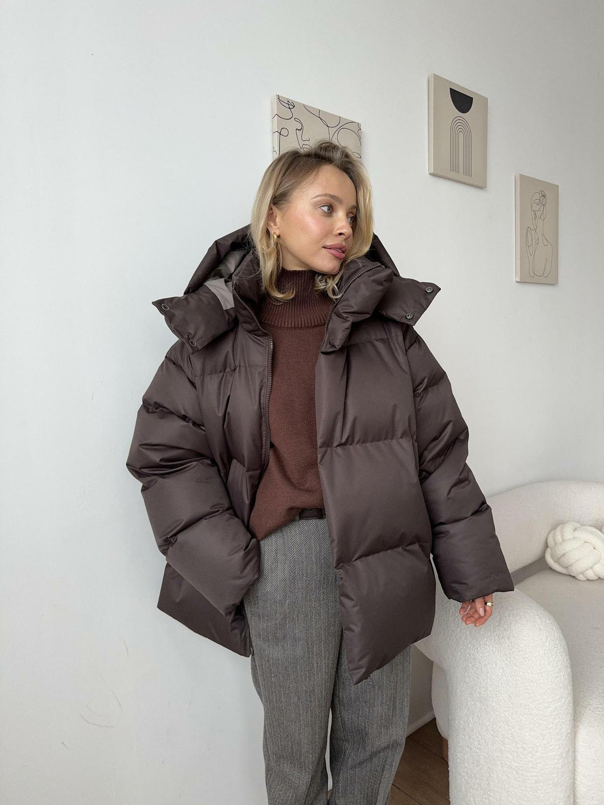 Women's Hooded Puffer Jacket – Quilted Winter Coat with Full-Length Zip