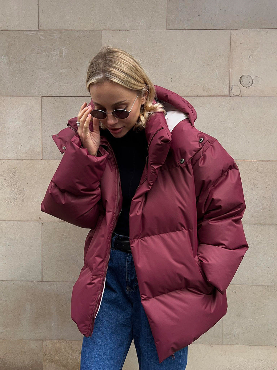Women's Hooded Puffer Jacket – Quilted Winter Coat with Full-Length Zip