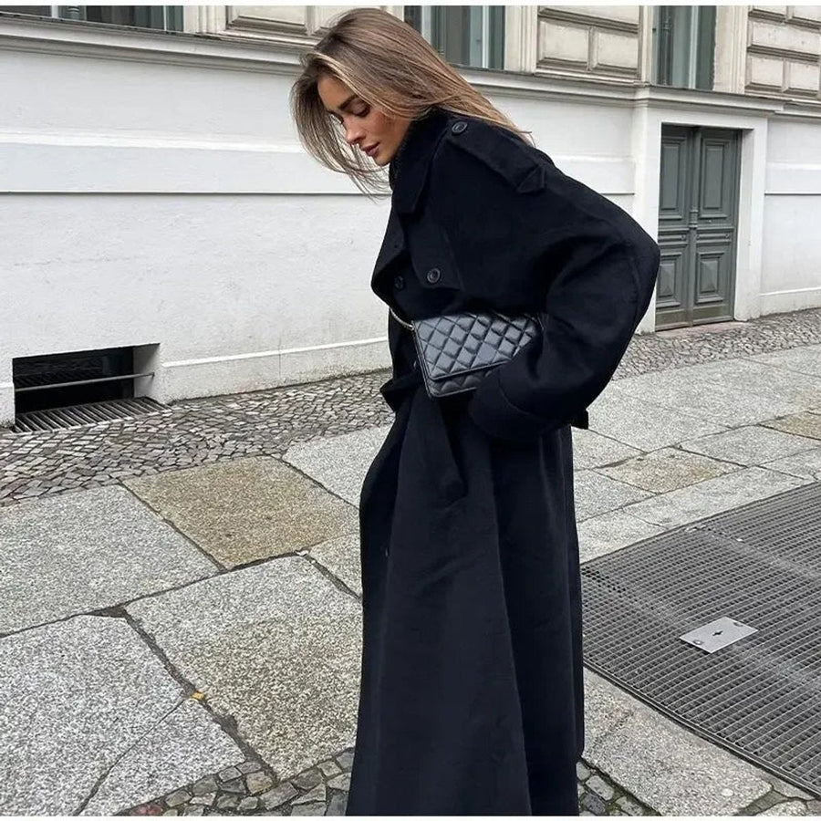 Women’s Long Trench Coat | Belted Double-Breasted Winter Coat
